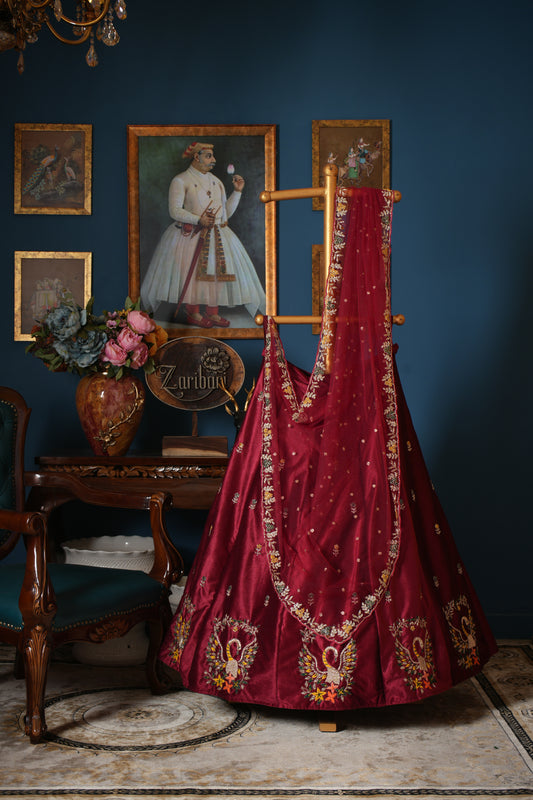 Reddish Maroon Designer Lycra Velvet Lehenga